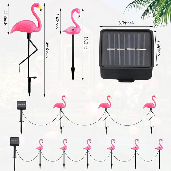 9 Pcs Flamingo Solar Lights LED Flamingo Stake Lights Waterproof Flamingo Lights for Outdoor Pink Yard Lawn Garden | Lumora