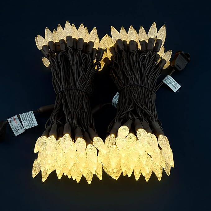 140 Warm White Strawberry One-Piece LED Christmas Lights, Pack of 2 Strands 70 Count 36 ft, High Waterproof UL | Lumora