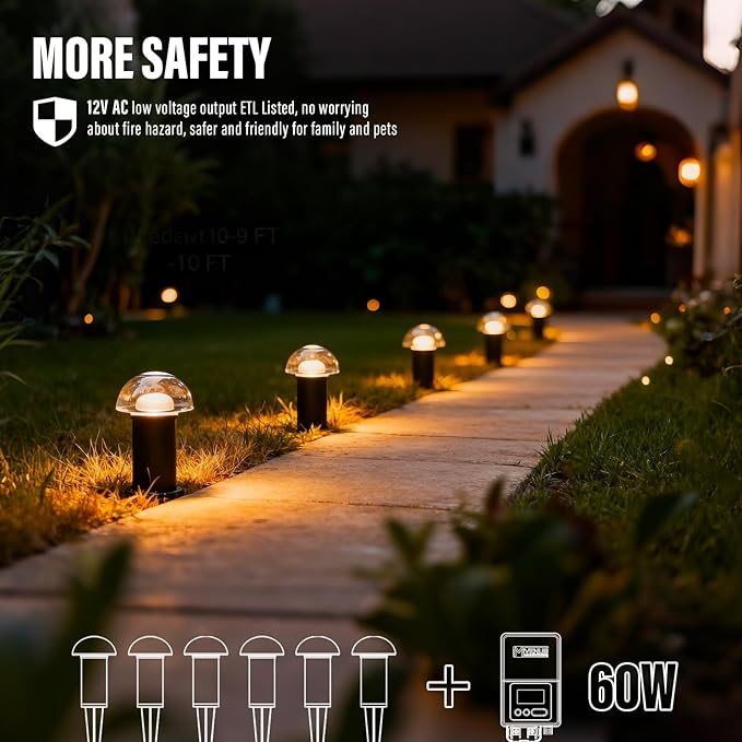 VENUS MANUFACTURING Low Voltage Landscape Pathway Lighting 6PK 1.5W LED Mushroom Lights 35Lumen Wired Walkway Light | Lumora