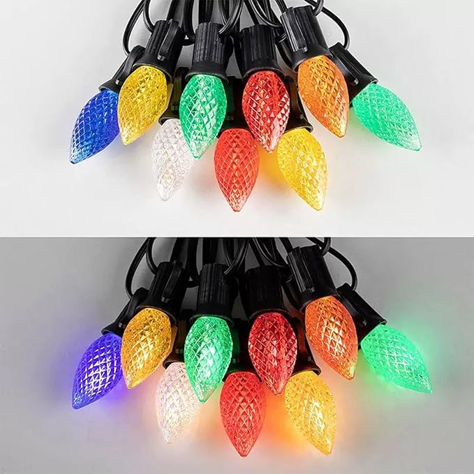 Sxminer C7 strawberry Outdoor String Lights 49FT with 26 LED Bulbs(1 Spare) Waterproof Shatterproof Multicolor Bulbs,Outdoor Decoration Lights for Patio Backyard Roofline Garden Yard(black wire）