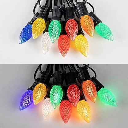 Sxminer C7 strawberry Outdoor String Lights 49FT with 26 LED Bulbs(1 Spare) Waterproof Shatterproof Multicolor Bulbs,Outdoor Decoration Lights for Patio Backyard Roofline Garden Yard(black wire）