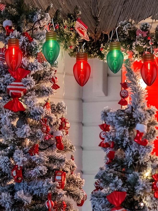 SUNSGNE Red and Green Giant Christmas Lights, 16FT Red and Green LED Christmas Lights with 10 Count 5'' Clear Glossy LED Bulbs for Xmas Roofline Patio Backyard Decorations