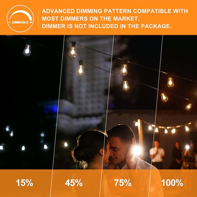 Achin 100FT Outdoor String Lights LED Dimmable Patio Lights String Waterproof with 50+3 Shatterproof Bulbs ST38 | Lumora