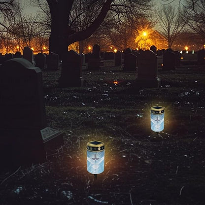 Peace Dove Cross Solar Memorial Lights for Graves Blue Gravesite Decorations Cemetery Solar Lights for Grave Outdoor Garden Cemetery Led Lights Grave Lamp for Loved Ones Set of 2