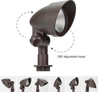 Maxxima LED Low-Voltage Landscape Light Fixture, Garden Pathway Outdoor Lights 300 Lumens 3000K Warm White Hardwired Spotlight Adjustable Head for Yard 5W 12-24V AC/DC Weather Resistant Brown, 2-Pack