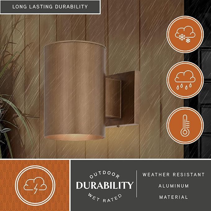 VAXCEL Chiasso Modern Outdoor Porch Light, 5" W x 7.25" H Gold Brass Cylinder Wall Sconce, Waterproof Dark Sky Wall | Lumora