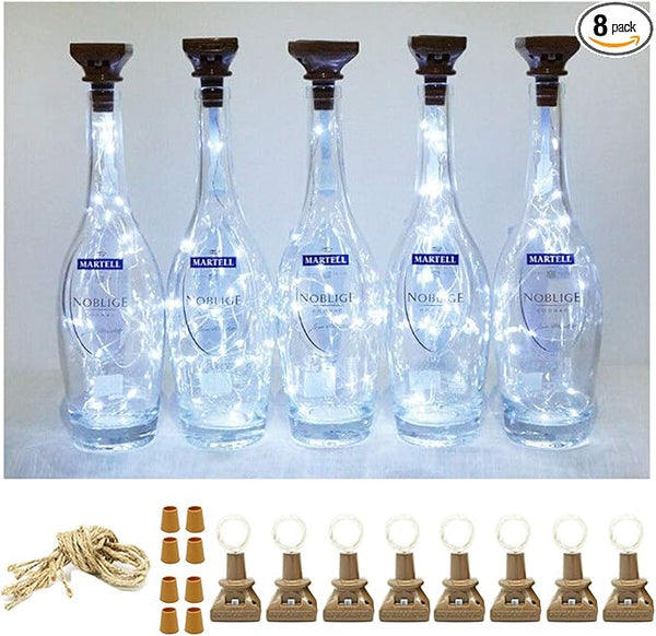 Square 8 Pack Solar Powered Wine Bottle Lights, 20 LED Waterproof Copper Cork Lights for Wedding, Christmas | Lumora
