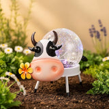 Solar Lights Outdoor Dairy Cow Decor with Crackle Glass Globe Lights - Cute Metal Cow Decor - Garden Figurine Light | Lumora