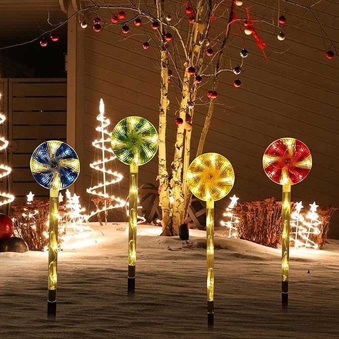 Solar Garden Lights Candy Cane Lights, 4 Cute Christmas Lollipop Pathway Lights with Stakes, Waterproof Outdoor Solar Pathway Lights for Christmas Decoration, Yard, Yard, Lawn (Color : Color)
