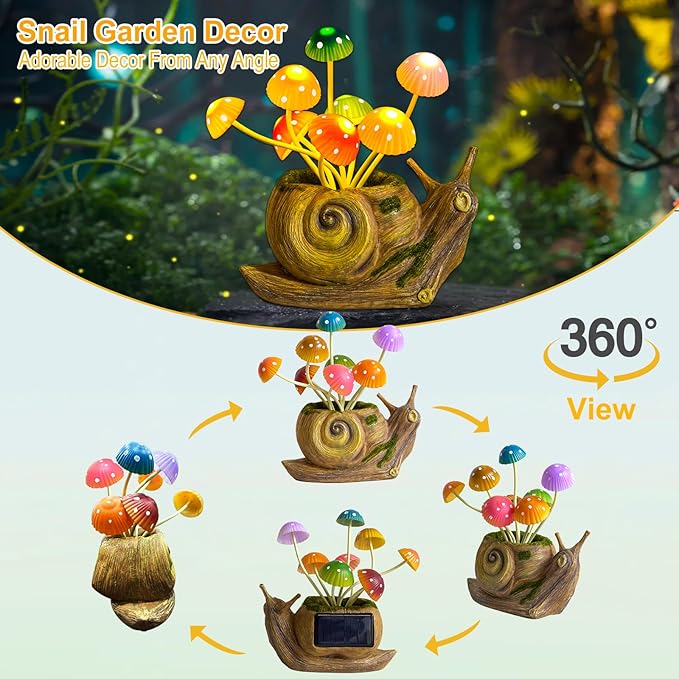1 Pack Solar Lights Outdoor Snail Garden Statues with Mushrooms& 4 Pack Solar Pathway Lights, Gardening Gifts for | Lumora