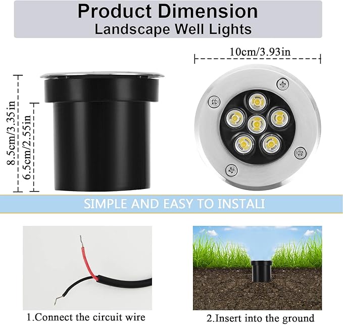 Low Voltage Landscape Light LED In-Ground Lighting with Connectors Well Lights Bright White Waterproof IP67 6W 12V | Lumora