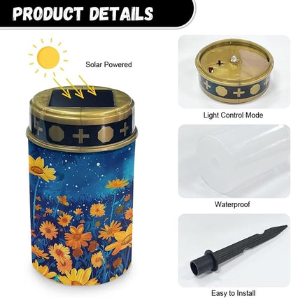 Yellow Flower Solar Path Lights Outdoor Waterproof Walkway Solar Lights for Outside Solar Powered Outdoor Lights Solar Powered Pathway Lights for House Yard Decor