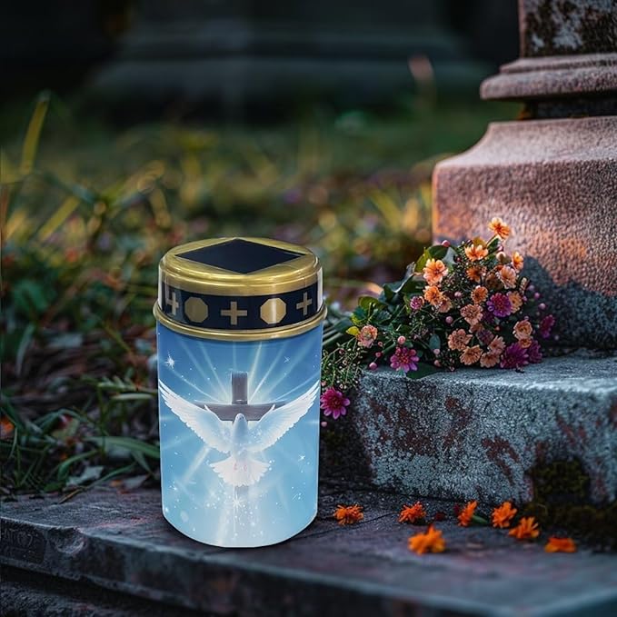 Poceacles Cross Outdoor Solar Lights - Waterproof Grave Stake Lights - Solar Powered Lanterns - Blue Dove of Peace | Lumora