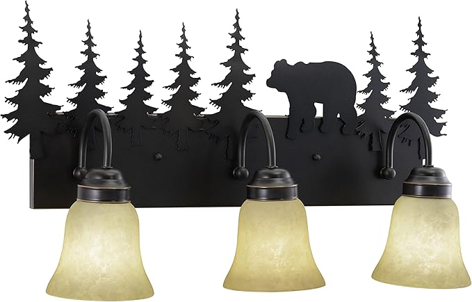 VAXCEL Bozeman 3-Light 24.75 inch Wide Burnished Bronze Rustic Cabin Bathroom Vanity Lighting Fixture, Amber Flake | Lumora