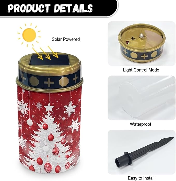 Xmas Garden Solar Light, Christmas Tree Snowflake Grave Solar Lights for Cemetery, Waterproof, Solar Powered, Easy to Install, Decorate Lawn
