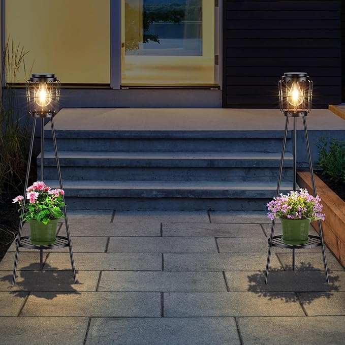 MXwcy 2 Pack Solar Lights Outdoor with Plant Stands, Solar Floor Lamp with LED Edison Bulbs for Garden Yard Pathway | Lumora