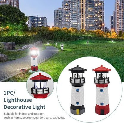 Solar Lighthouse Outdoor Solar Rotating LED Lighthouse Light Waterproof Lighthouse Statue Decorative LED Rotating Lamp for Garden Landscape Outside Yard(Red)