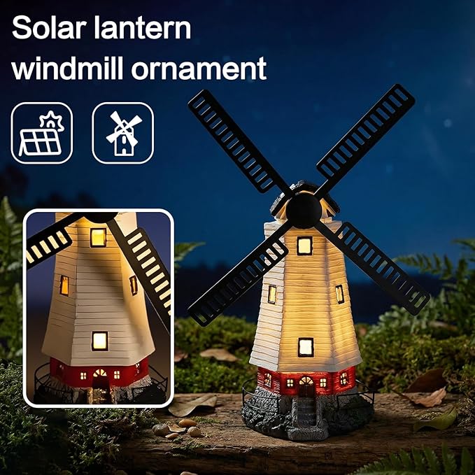 Solar Windmill Light Outdoor, Waterproof Garden Decoration with Auto Dusk to Dawn Sensor, Solar Powered Lantern for Yard, Patio, Park, Villa, and Residential Areas (White)