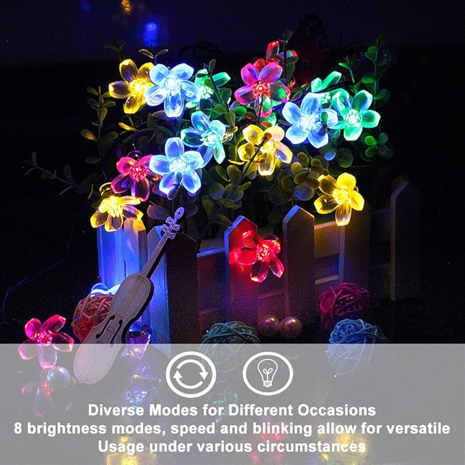 FULLBELL Indoor Fairy Flower String Lights - 33ft 100 LED Plug-in Multicolor Cherry Blossom Floral Lights for Bedroom Wall Decor, Christmas Garden & Tree Branches | Decorative String Lights