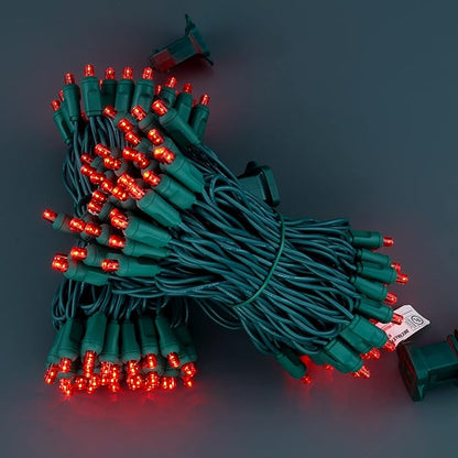 YULETIME Red One-Piece Wide Angle Christmas Lights 140 Count 48 Feet, 2 Sets 70 LED 24 ft High Waterproof 5mm UL Certified String Light (Red)