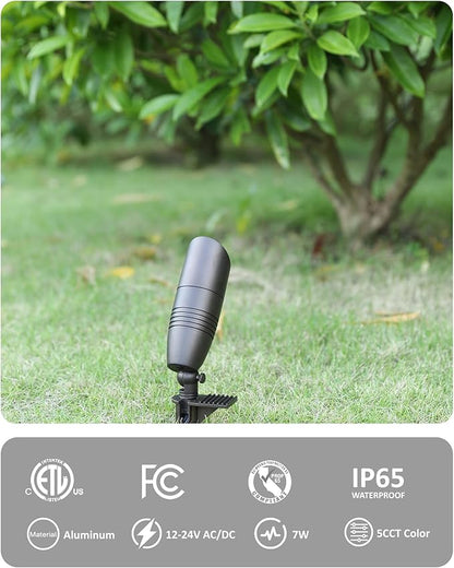 Low Voltage Spot Lights Outdoor, 7W LED 12V Wired Bronze Landscape Spot Lights for Palm Tree House Yard Garden, Uplighting Outdoor IP65 Waterproof, 60° Beam Angle, 5 Color Temperature, 1PK