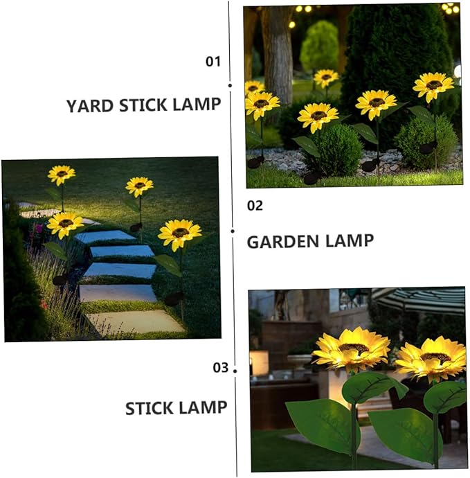 Solar Sunflower Stick Lamp 10 LED Outdoor Solar Garden Path Lights Lawn Yard Landscape Lighting Ground Plug Stake for Patio Decor Random Color