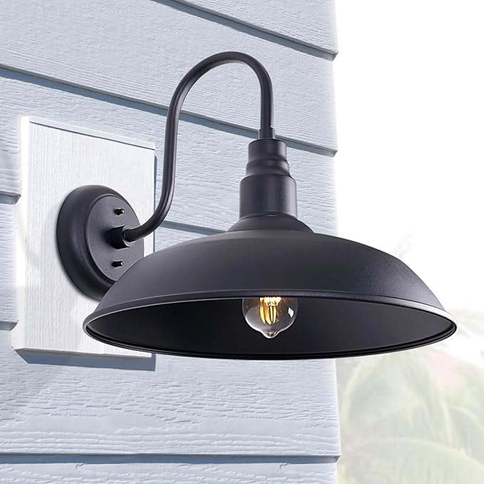 16 Inch Gooseneck Light Fixture for Barn Door, 2 Pack Large Barn Lights for Front Porch, Black Outdoor Farmhouse | Lumora