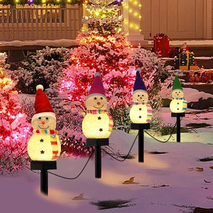 4 Pcs Solar Christmas Snowman Pathway Lights, Outdoor Snowman Stakes Light Ornaments for Yard Garden Lawn Landscape Patio Walkway Decor