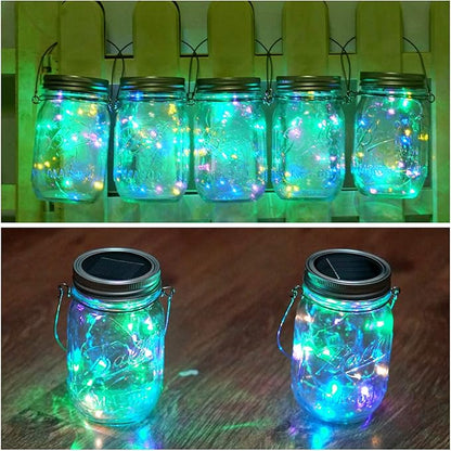SmilingTown Solar Mason Jar Lights 10 Pack 20 LED Waterproof Outdoor Fairy Firefly String Light Lids with 10 Hangers Rust Resist for Patio Lawn Garden Wedding Lantern Decor No Jars (Multi)