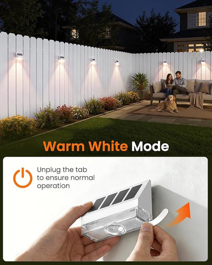 VOLISUN Vinyl Fence Lights 8 Pack, Dusk to Dawn White Solar Lights Outdoor Waterproof with Warm White LED Spot Lens, Solar Light for Fence, Yard, Wall, Backyard, Railing, Deck, and Patio