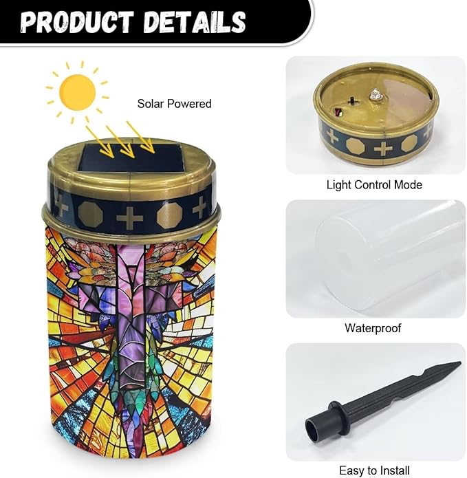Solar Lights Outdoor Garden, Abstract Cross Waterproof Solar Powered Stake Lights, Christmas Birthday Gifts for Dad Grandma Garden Yard Gravesite Decorations