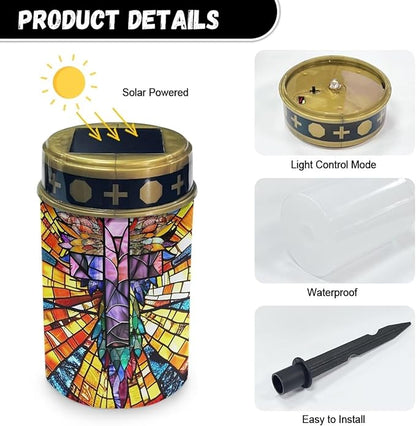 Solar Lights Outdoor Garden, Abstract Cross Waterproof Solar Powered Stake Lights, Christmas Birthday Gifts for Dad Grandma Garden Yard Gravesite Decorations