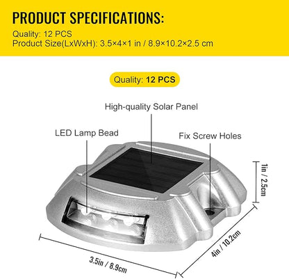 Happybuy 12-Pack Solar Driveway Lights: Bright White, 6 LEDs, Waterproof, Aluminum, Silver
