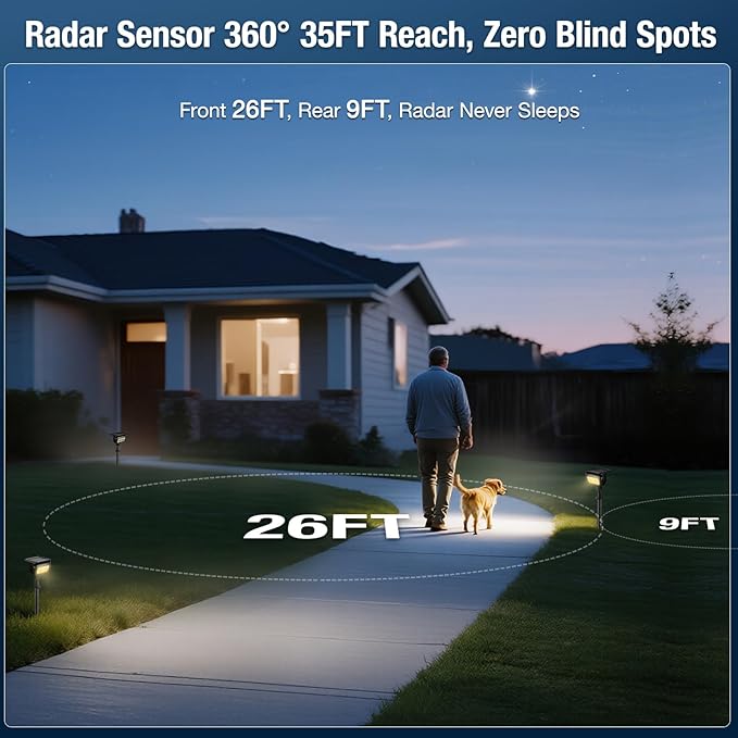 Solar Lights Outdoor, Motion Sensor Outdoor Solar Spotlights Waterproof, Outside Wall Lights, Outdoor Lights Solar Powered for Garden/Patio/Yard/Lawn/Backyard, Warm Yellow Light, 2 Packs