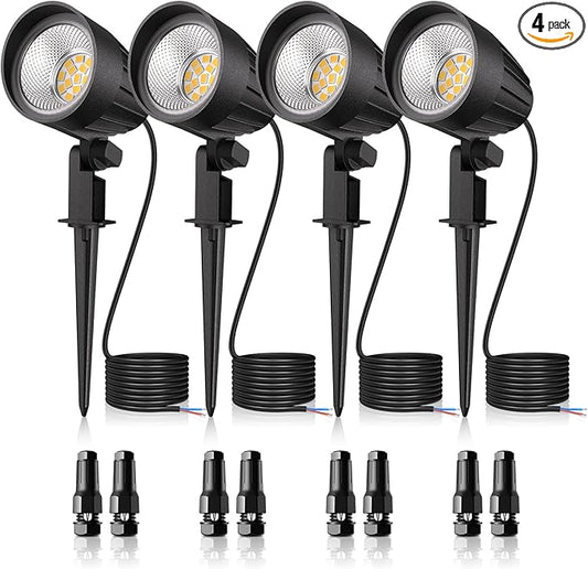MEIKEE 7W Low Voltage LED Landscape Lights 800LM 12V Outdoor Landscape Lighting 2700K Warm White IP66 Waterproof Garden Pathway Lights Yard Lawn Spotlights with Connectors (4 Pack)