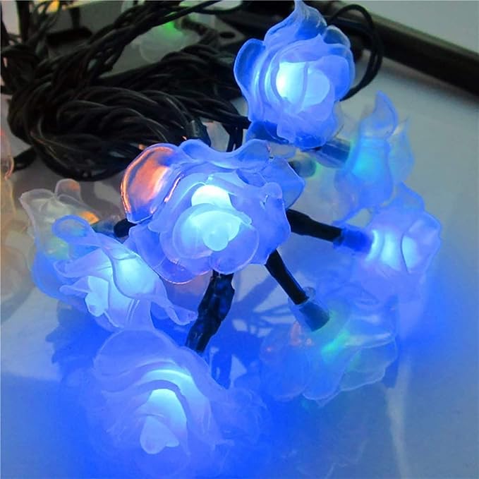 Solar Heart Lights, Outdoor Heart Lights 30LED 19.7ft with 8 Mode Working Lighting Waterproof for Christmas Tree Party Wedding Garden Decorate (Rose-Blue)