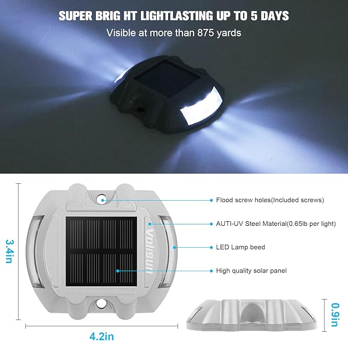 VOLISUN Solar Deck Lights Driveway Dock Lights, 8-Pack Led IP68 Waterproof Outdoor Warning Step Lights for Driveway | Lumora