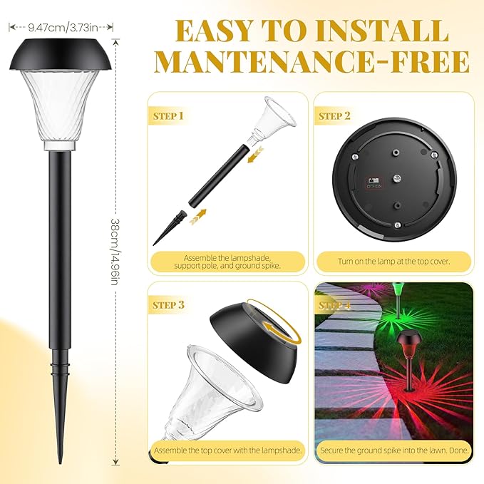 2 Pack Solar Pathway Lights Outdoor, New Upgraded Waterproof LED Lights, 3 Variants (Warm White/Golden/7-Color Slow Flash) with Unique Lamp Shade Patterns, for Garden (2-Pack Colorful Light)
