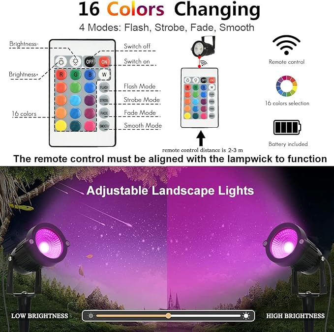 5W RGB Low Voltage Landscape Lights, LED Color Changing Landscape Lighting, IP66 Waterproof Outdoor Spotlight, 12V | Lumora