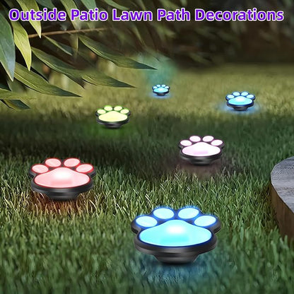 4 Pack Paw Print Solar Light Outdoor,Solar Dog Paw Light for Garden Decorations,IP65 Waterproof Solar Powered Yard Cat Puppy Lights for Lawn Pet Cemetery Pathway Patio Pet Lovers (Colored Light)