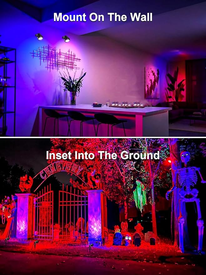 ZUCKEO 10W Christmas Spotlights Outdoor Spot Lights for Yard, LED RGB Color Changing Landscape Lighting Plug in, 120V Waterproof Remote Control Spotlight for House Garden Halloween Decoration(4Pack)