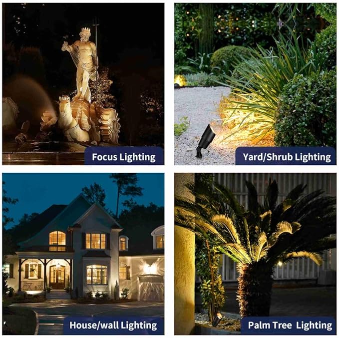 Gardenreet Black Brass Landscape Lighting Kit (4-Pack LED Spotlights) with 100 Feet Cable and 20Pack Wire | Lumora