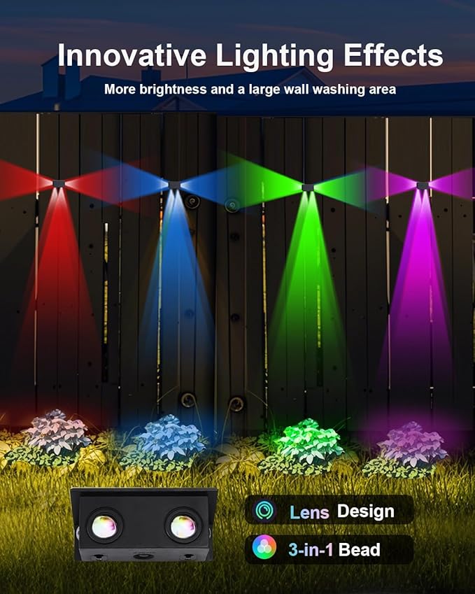 12Pack 3-Side Color Changing Solar Powered Fence Lights Outdoor Decorative LED Waterproof Yard Lamps for Outside | Lumora