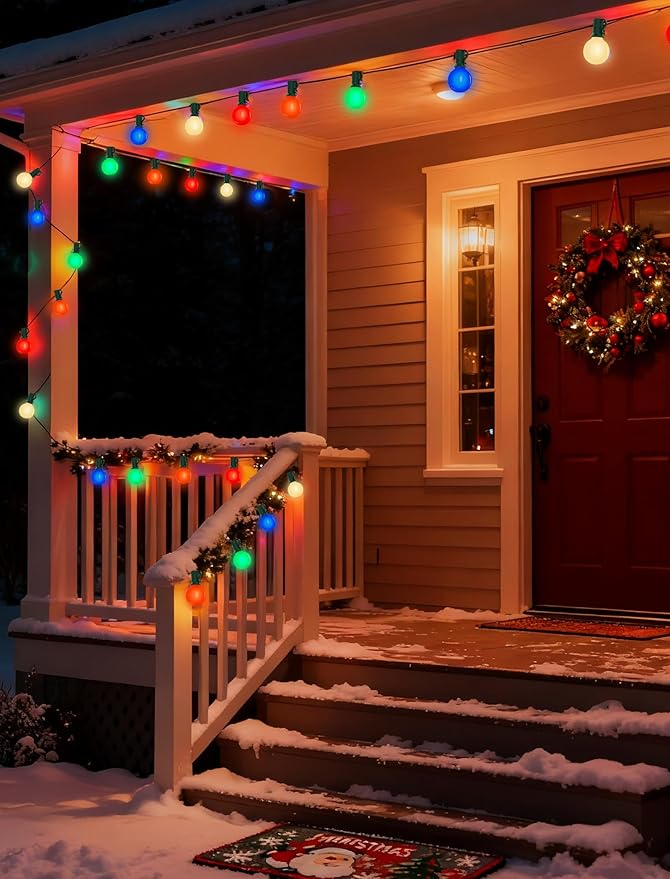 50Ft Outdoor Multicolor Christmas Lights, G40 Globe Patio String Lights with 27 Ceramic Colorful LED Bulbs(2 Spare), Outside Christmas Lights for Holiday Party Garden Backyard Roofline Xmas Decor