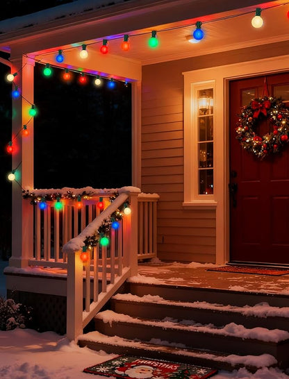 50Ft Outdoor Multicolor Christmas Lights, G40 Globe Patio String Lights with 27 Ceramic Colorful LED Bulbs(2 Spare), Outside Christmas Lights for Holiday Party Garden Backyard Roofline Xmas Decor