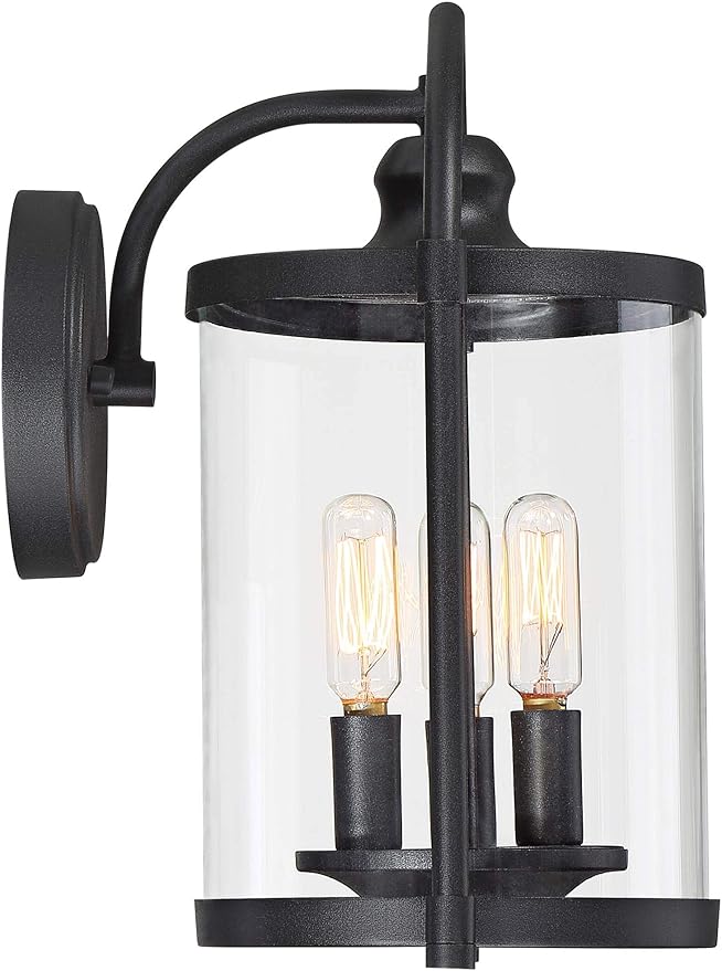 John Timberland Avani Modern Industrial Outdoor Wall Light Fixture Black Metal 13" Clear Cylindrical Glass Exterior | Lumora