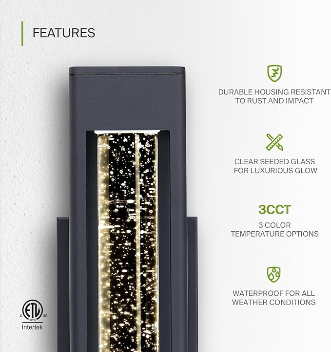 ASD LED 14 Inch Bubble Glass Wall Light Fixture | 12W 300LM 3000K-5000K 120V | 3CCT, Waterproof, Dimmable, ETL Listed | Exterior Flush Mount Sconce, Outdoor-Indoor Lighting | Black, 4 Pack