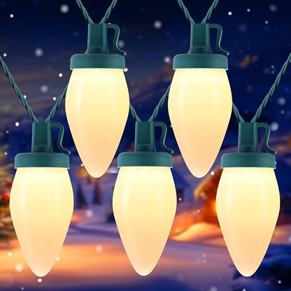 Moonflor C9 Christmas Lights Outdoor, Vintage Christmas String Lights 100FT 100LED Green Wire (Warm White)