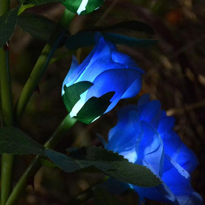 [Upgraded 6 Flowers]Solar Powered Decorative Rose Garden Stake Lights, Waterproof Realistic Artificial Flowers for Outdoor Flower Bed Patio Yard Pathway Memorial Cemetery Grave Decorations, Blue
