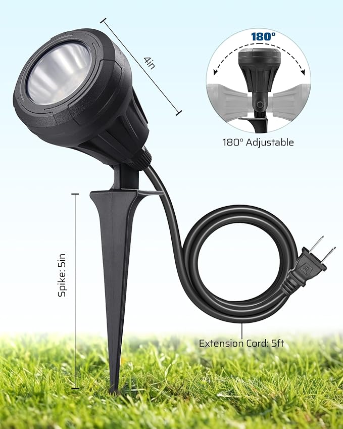 DEWENWILS 120V LED Outdoor Spotlight, 3 Extra Lenses (Red Green Yellow), 5.5W 5000K Plug in Spotlight, Waterproof | Lumora